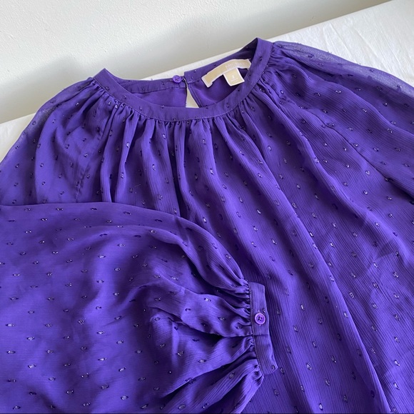 Michael Kors Purple Shimmer Cut Swiss Dot Peasant Top - Picture 12 of 15